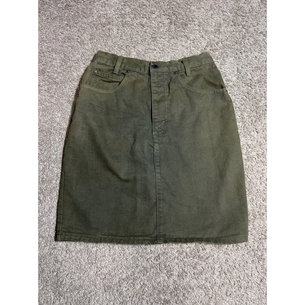 Vintage Palmettos Dungarees Olive Green Denim Skirt High Waist Button Back Size5